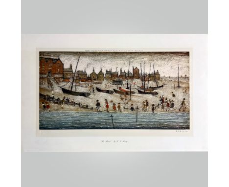 Laurence Stephen Lowry RBA RA (British, 1887-1976) 'The Beach', Offset lithograph in colour. Hand signed. Blind stamp for Fin