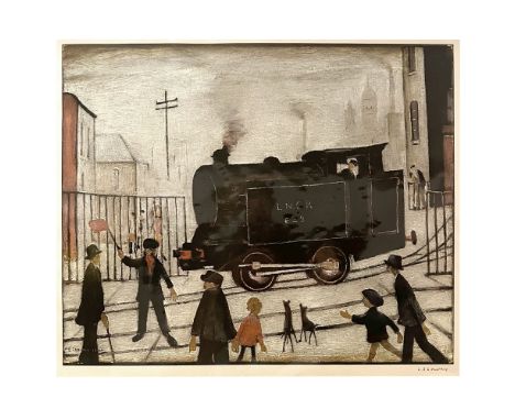 Laurence Stephen Lowry RBA RA (British, 1887-1976) 'Level Crossing with Train', after the original 1946 painting, Signed lith