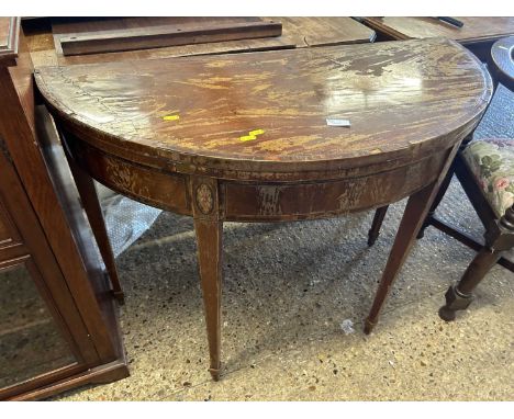 A Georgian mahogany bow front card table, for restoration