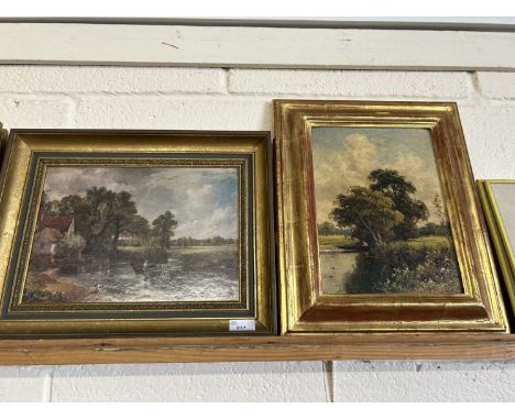 Victorian oil on board study of river scene together with a print after Constable (2)