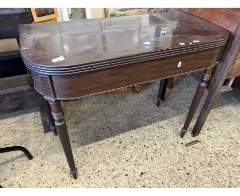 19th Century mahogany D shaped card table on fluted legs