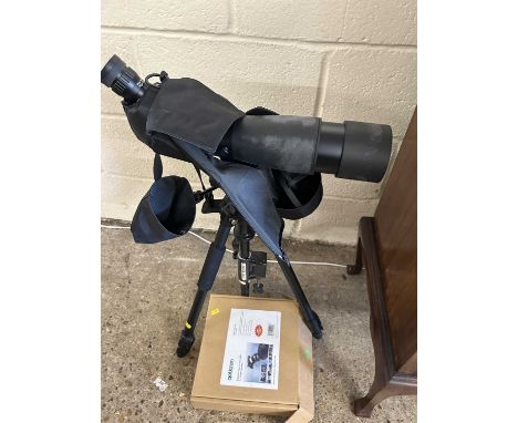 An Opticron ES 80 GA ED spotting scope with tripod and accessories
