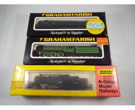 Model Railways - Graham Farish and Hornby N gauge - three locomotives comprising two steam locos #1822 and #202 and a diesel 
