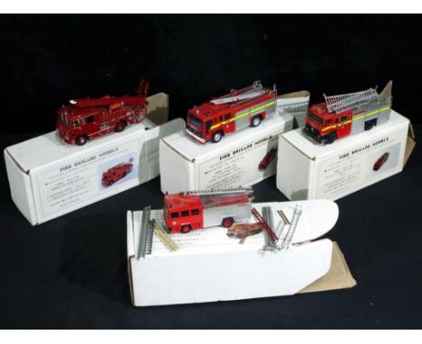 Model Kits - Fire Brigade Models - four Fire Brigade Models predominantly unboxed to include FBM10 Volvo, FL6 Pump Ladder, FB