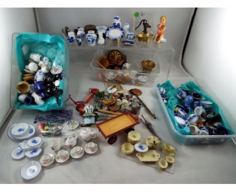 Dolls House accessories - a collection of quality dolls house accessories, to include a large amount of blue and white cerami