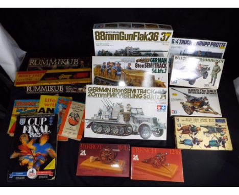 Model Kits - Tamiya and others - nine model kits by Tamiya and others in original boxes with several vintage games, comics an