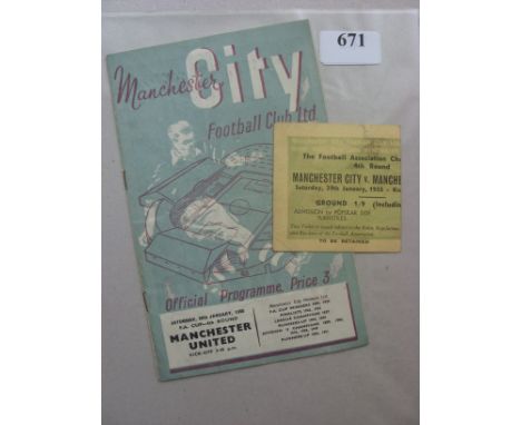 1954/55 Manchester City v Manchester Utd, a programme and ticket from the FA Cup tie played on 29/01/1955