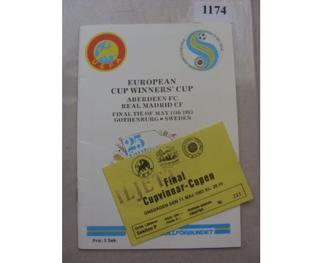 1983 European Cup Winners Cup Final, Aberdeen v Real Madrid, a programme and rare ticket from the game played in Sweden on 11