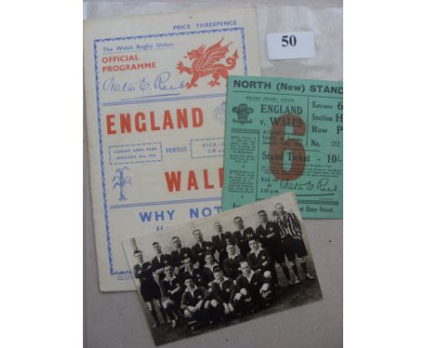 1938 Rugby Union, Wales v England, a programme from the game played at Cardiff on 15/01/1938, together with a ticket and team