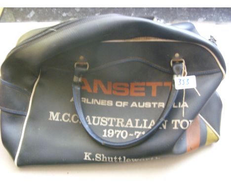 Cricket, 1970/71, the MCC Australian Tour, the official Ansett produced tour bag, formerly belonging to Ken Shuttleworth (Ken