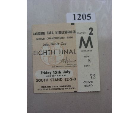 1966 World Cup, Chile v North Korea, a ticket from the game played at Middlesbrough on 15/07/1966