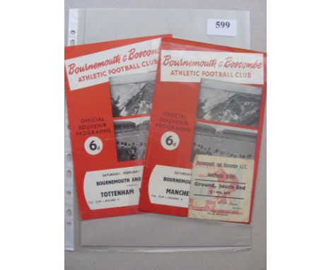1956/57 Bournemouth, a collection of 2 home football programmes from their glorious FA Cup run, Tottenham, Manchester Utd (wi