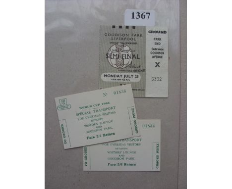 1966 World Cup, Semi-Final, West Germany v Russia, a ticket from the game played at Everton on 25/07/1966, together with 2 sp