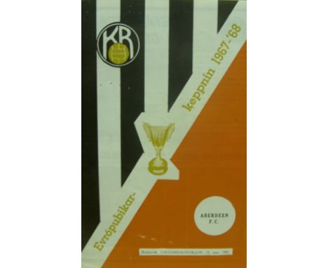 1967/1968 K R Reykavik v Aberdeen, a programme from the European Cup Winners Cup game played on 13/09/1957.  This was Aberdee