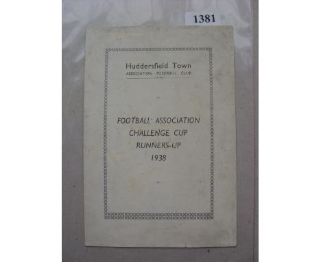 1938 FA Cup Final, Huddersfield Town, Runners Up, a four page booklet, as produced by the club, includes 27 pen portrait pict