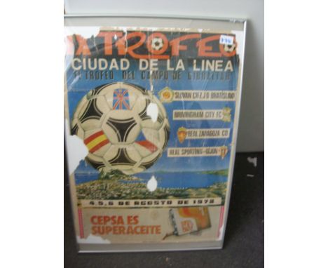 1978 La Linea Cup, a poster for the tournament held on the 4th to 6th August 1978, played between Birmingham City, Slovan Bra