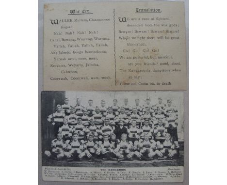 1908 Rugby League The First Kangaroos, The Australian 'Test Pioneers' tour of England 1908, A picture postcard, displaying th