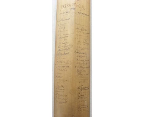 1938 Cricket, C J Barnett, an autographed cricket bat, used by Charlie Barnett, the face of the bat is signed 'With this bat 