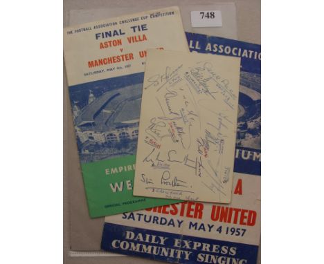 1957 FA Cup Final, Manchester Utd v Aston Villa, a programme, ticket (stapled inside), Community Song Sheet, together with an