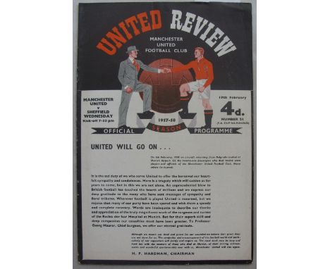 1957/1958 Manchester United v Sheffield Wednesday, A programme dated 19/02/1958, for the FA Cup 5th Round fixture directly af