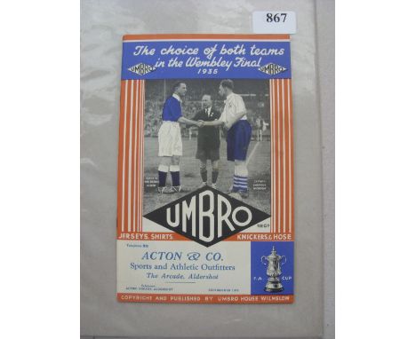 1935 An Umbro Sales Brochure, the front has a picture of the WBA v Sheffield Wednesday FA Cup Final, in superb condition, nea