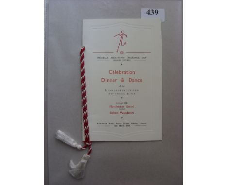 1958 FA Cup Final, Manchester Utd v Bolton Wanderers, a menu from the celebration dinner and dance of Manchester Utd FC, held