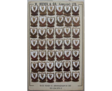 Liverpool, a collection of 42 small colour & enamel pin badges, still on original point of sale card, as produced by W.Reeves