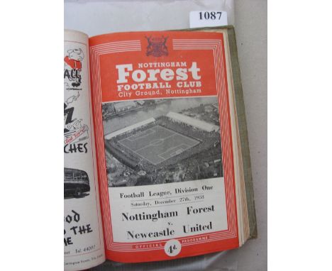 Nottingham Forest, a pair of bound volumes of home football programmes in various condition, 1957/58 and 1958/59, first team 