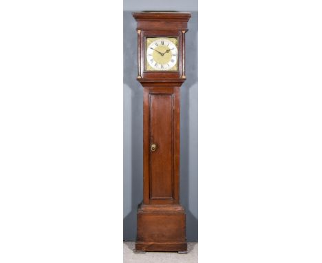 A 19th Century Oak Longcase Clock, by Jacob Mickelfield of Goldhanger, the 11ins square brass dial with silvered chapter ring