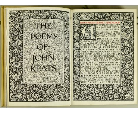 Kelmscott Press - 'Keats (John) The Poems', edited by F.S.Ellis, 1 of 300 copies, on flour paper, printed in red, black and g