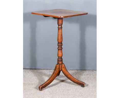 A Mahogany Square Tripod Table, on turned central column and splayed legs, 16ins square x 28ins high