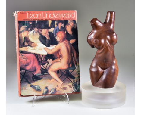 Manner of Leon Underwood (1890-1975) - Carved walnut sculpture of a female nude torso, 8.5ins high, on plastic base, 10.5ins 