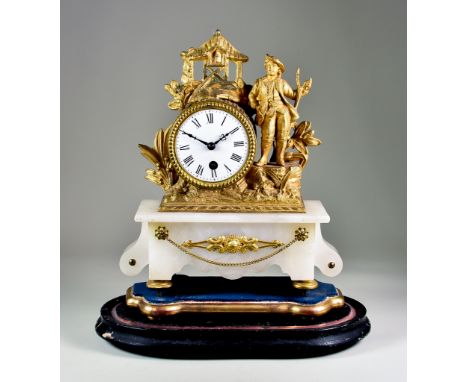 A 19th Century French Gilt Metal Cased Mantel Timepiece, no. 42066, 3ins diameter white enamel dial with Roman numerals, to t