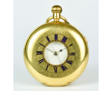 An 18ct Gold Half Hunter Cased Keyless Pocket Watch, by William Simpson, 33 Donegal Street, Belfast, serial no. 99846, white 