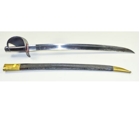 A French Naval Cutlass, Circa 19th Century, bright steel 27ins blade with engraved anchor motif to both sides, marked with tw