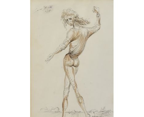 Manner of Salvador Dali (1904-1989) - Ink and watercolour - Full length drawing of a standing male figure, bears signature an