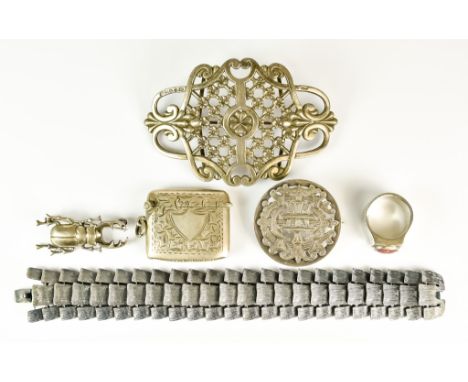 A Late Victorian Silver Brooch / Buckle and mixed Silver Jewellery, the buckle by William Hutton &amp; Son, Birmingham 1899, 