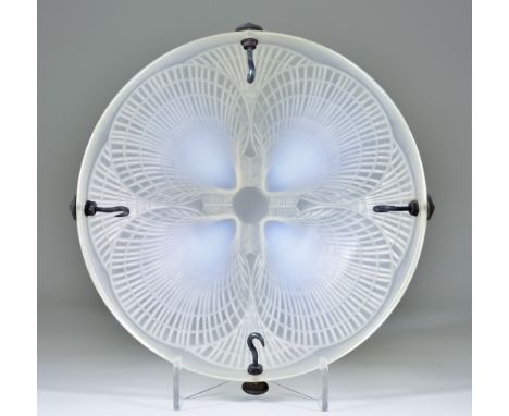 A Lalique "Coquilles" Opalescent Glass Hanging Lamp Shade, 11.75ins diameter x 4.5ins drop, with etched and moulded mark