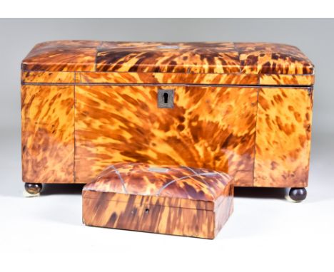 A Tortoiseshell Rectangular Three-Division Tea Caddy, 19th Century, and a Similar Rectangular Box, the tea caddy with two lid