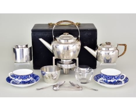 A Christopher Dresser Design Cased Tea-Set, for two persons by Hukin &amp; Heath, retailed by Leuchars &amp; Sons of London, 