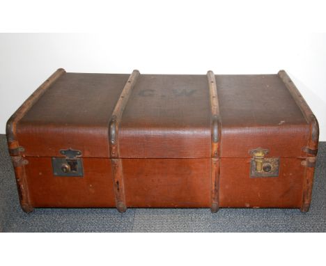 A large canvas covered cabin trunk, size 93 x 54 x 33cm.