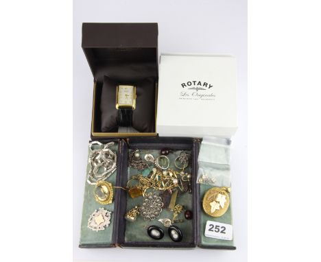 A boxed Rotary wrist watch together with a box of silver and other jewellery.