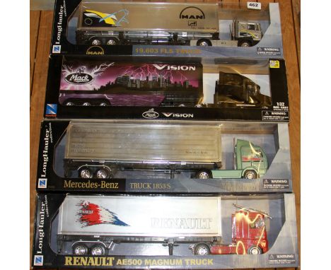 Four boxed New-Ray large-scale diecast model trucks.