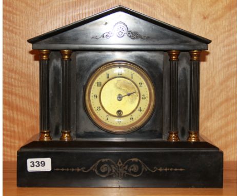 A 19th Century French slate mantle clock, H. 30cm.