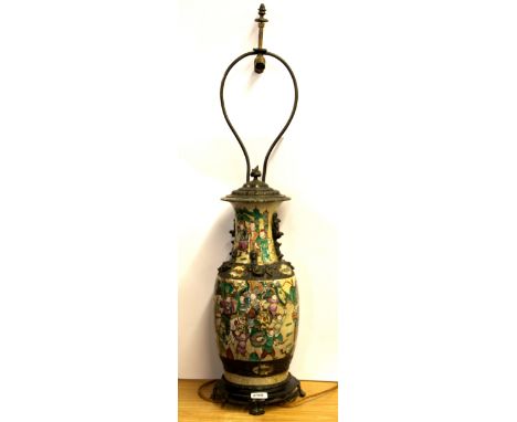 A 19th Century bronze mounted Chinese porcelain vase mounted as a table lamp, overall H. 95cm. Minor repair under the vase ri