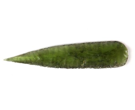 Antiquities interest. A rare flaked obsidian spear head shaped instrument with thumb groove suggesting use as a personal hygi