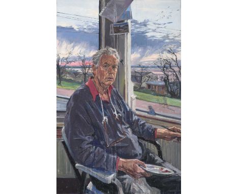 John Wonnacott CBE (b.1940)Self-portrait before a windowOil on board, 65cm by 42cmWith artist's numbering verso JW35679Artist