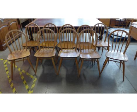 Ten Ercol Blonde elm and beech Windsor chairs 