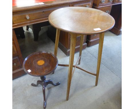 An Edward VII inlaid mahogany circular occasional table and a tripod wine table 