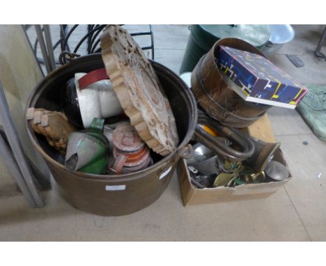 Assorted items, Kitchenalia, a bugle, a sewing machine, lamps, etc. 